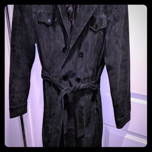 Suede Leather Black belted Trench coat